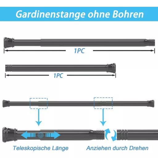 Aiitomg Zuhanyfüggöny Rúd Teleszkópos 185-250cm Fekete Fúrás Nélkül