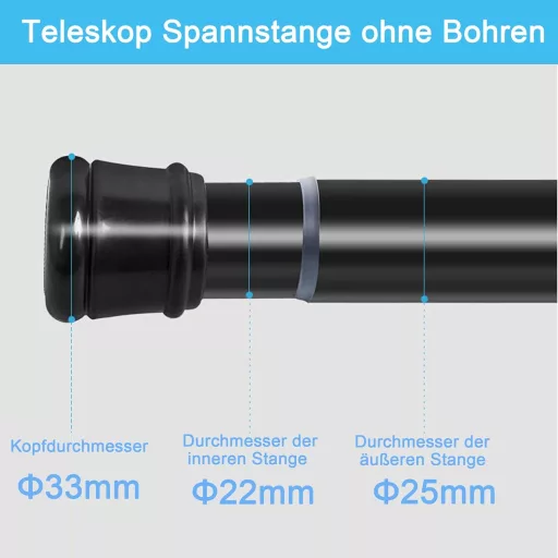 Aiitomg Zuhanyfüggöny Rúd Teleszkópos 185-250cm Fekete Fúrás Nélkül