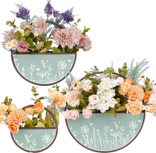 JonesHouseDeco Set suporturi rotunde de perete pentru flori, verzi - 3 buc. jardiniere suspendate metalice pentru suculente - decorațiuni de interior/exterior