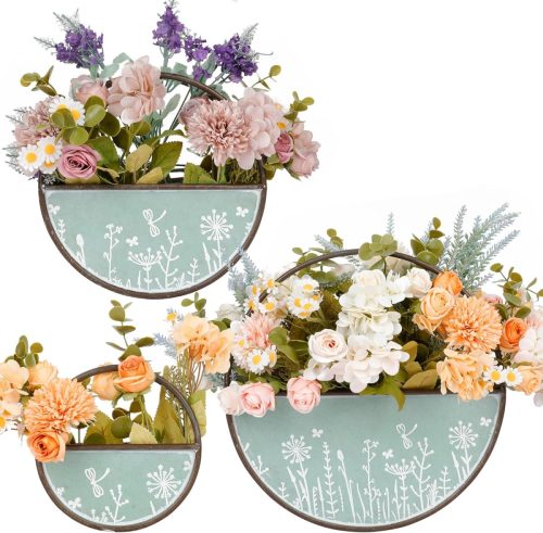 JonesHouseDeco Set suporturi rotunde de perete pentru flori, verzi - 3 buc. jardiniere suspendate metalice pentru suculente - decorațiuni de interior/exterior