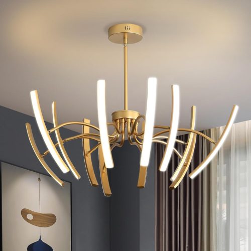 Minifair 120W Lustră de plafon aurie - Lampă suspendată modernă cu intensitate reglabilă și corp LED rotativ, 3000-6000K, cu telecomandă, Nappa