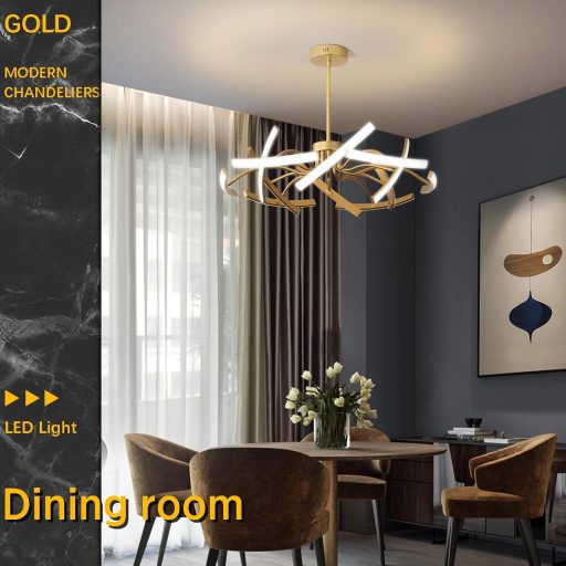 Minifair 120W Lustră de plafon aurie - Lampă suspendată modernă cu intensitate reglabilă și corp LED rotativ, 3000-6000K, cu telecomandă, Nappa