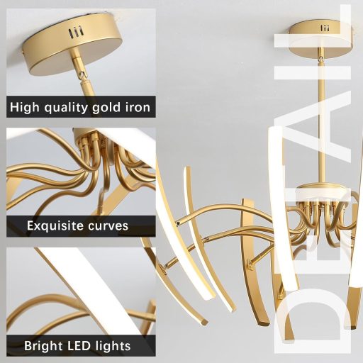 Minifair 120W Lustră de plafon aurie - Lampă suspendată modernă cu intensitate reglabilă și corp LED rotativ, 3000-6000K, cu telecomandă, Nappa