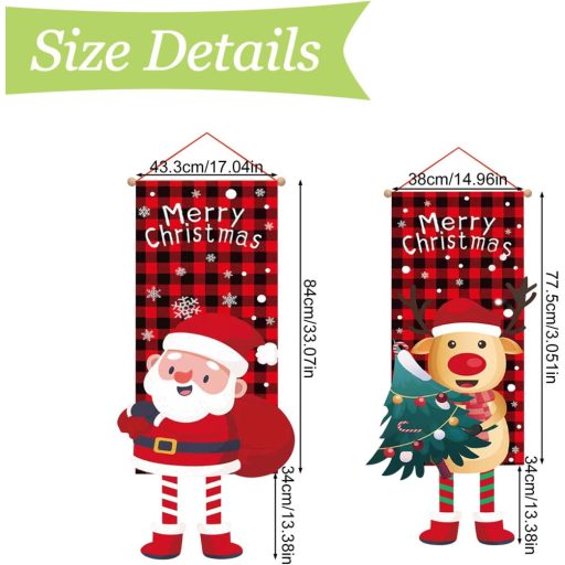 UFURMATE Karácsonyi Kerti Zászló 2 db, Mikulás és Szarvas Mintás Piros-Fekete Kockás Dekoráció
