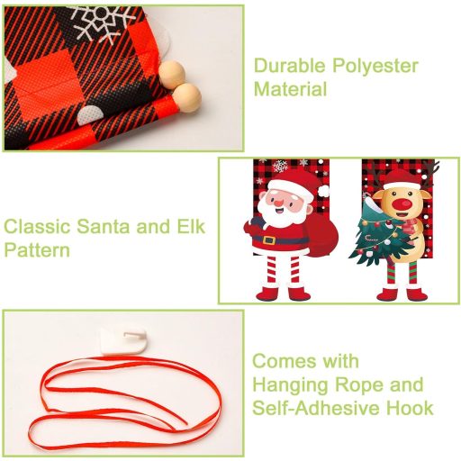 UFURMATE Karácsonyi Kerti Zászló 2 db, Mikulás és Szarvas Mintás Piros-Fekete Kockás Dekoráció
