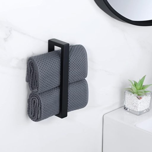 SAYAYO Törölközőtartó Rúd Fúrás Nélkül Fekete Rozsdamentes Acél Öntapadós Fali Fürdőszoba Konyha 20 cm