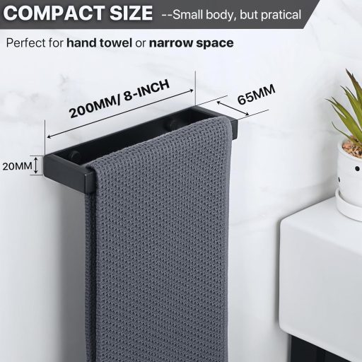 SAYAYO Törölközőtartó Rúd Fúrás Nélkül Fekete Rozsdamentes Acél Öntapadós Fali Fürdőszoba Konyha 20 cm