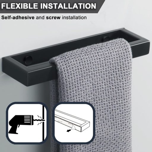 SAYAYO Törölközőtartó Rúd Fúrás Nélkül Fekete Rozsdamentes Acél Öntapadós Fali Fürdőszoba Konyha 20 cm