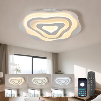   SUCIKORIO Lampă de Plafon LED cu Telecomandă, 50 cm, 48W Dimmabilă, Temperatură de Culoare Ajustabilă 2700K-6500K, Controlabilă prin Aplicație, Living