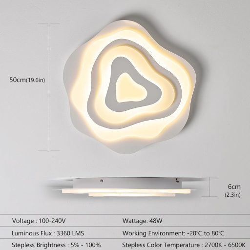 SUCIKORIO 50 cm Távirányítós LED Mennyezeti Lámpa, 48W Dimmelhető, 2700K-6500K Állítható Színhőmérséklet, Applikációval Vezérelhető, Nappali