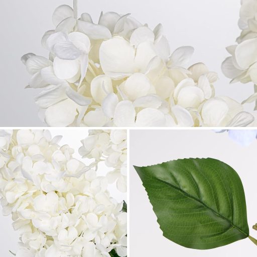 Briful Set Hortensii Artificiale - 3 buc. Fire Realiste de Mătase Albă, 73 cm - Plantă Artificială Decorativă pentru Vază, Decorațiuni Interioare