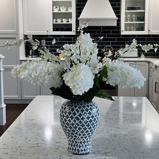 Briful Set Hortensii Artificiale - 3 buc. Fire Realiste de Mătase Albă, 73 cm - Plantă Artificială Decorativă pentru Vază, Decorațiuni Interioare