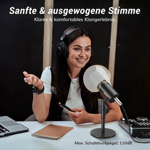 TONOR TD520 Dinamikus USB/XLR Mikrofon Asztali Állvánnyal - PC Gaming és Podcast Felvételhez, YouTube Streameléshez, Némító Gombbal, 3.5mm C