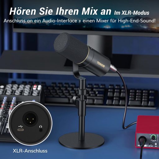 TONOR TD520 Microfon Dinamic USB/XLR cu Stativ de Birou - Pentru Gaming PC și Înregistrare Podcast, Streaming YouTube, cu Buton de Mute și Port de 3.5mm