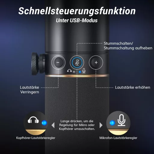 TONOR TD520 Dynamický USB/XLR Mikrofón so Stolným Stojanom - pre PC Hranie a Podcast Nahrávanie, YouTube Streamovanie, s Tlačidlom Stlmenia, 3.5mm C