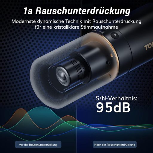 TONOR TD520 Dinamikus USB/XLR Mikrofon Asztali Állvánnyal - PC Gaming és Podcast Felvételhez, YouTube Streameléshez, Némító Gombbal, 3.5mm C