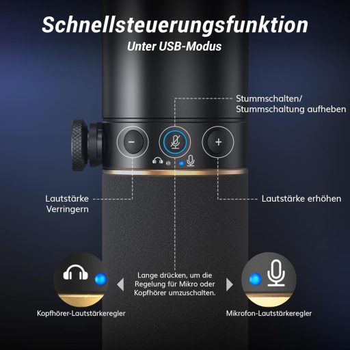 TONOR TD520 Dinamikus USB/XLR Mikrofon Asztali Állvánnyal - PC Gaming és Podcast Felvételhez, YouTube Streameléshez, Némító Gombbal, 3.5mm C