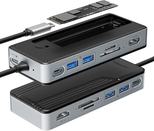 Yottamaster 8-in-1 USB-C Dokkoló M.2 NVMe SSD Házzal, 10Gbps Adatátvitel, 4K@60Hz HDMI, 100W PD Töltés, Kártyaolvasó, Windows/Mac