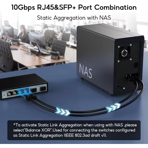 SODOLA 2.5G Webovo Spravovateľný Switch - 4 x 2.5G RJ45 + 2 x 10G SFP+ Port, 60Gbps Pásmo, Podpora VLAN/QoS, Kovové Šasi, Sieťový Prepínač