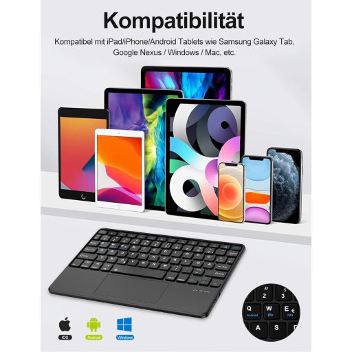 JADEMALL Bluetooth Billentyűzet Touchpad-dal QWERTZ 10 Colos Tablethez Fekete