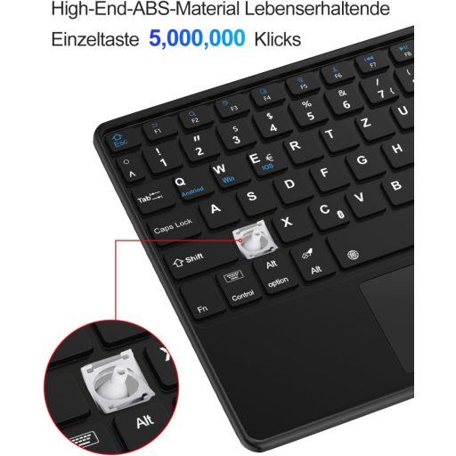 JADEMALL Bluetooth Billentyűzet Touchpad-dal QWERTZ 10 Colos Tablethez Fekete