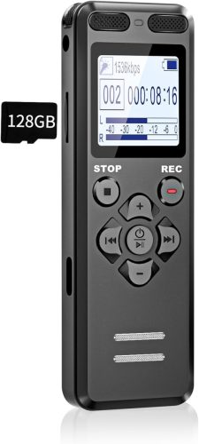 Reportofon Digital Tonnlog 128GB cu Conectare USB-C - Reducere a Zgomotului, Înregistrare la O Singură Atingere, 1536kbps, pentru Prelegeri, Întâlniri