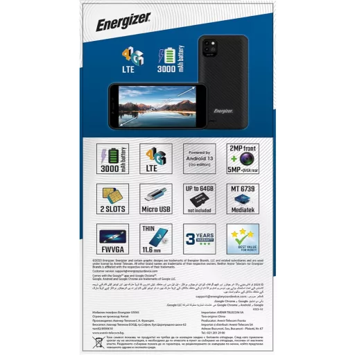 Energizer U506S Okostelefon 5" Kijelző 2GB RAM 32GB Tár Android 13 Fekete