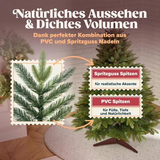 Pure Living Premium Műfenyő 120 cm - Élethű Karácsonyfa Fa Állvánnyal és Tárolózsákkal - Sűrű Ágak, Lángálló, Könnyen Összeszerelhető