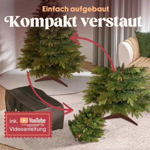 Pure Living Premium Műfenyő 120 cm - Élethű Karácsonyfa Fa Állvánnyal és Tárolózsákkal - Sűrű Ágak, Lángálló, Könnyen Összeszerelhető
