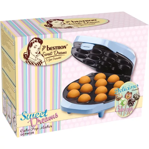 Bestron 700W Retro Cake Pop Készülék Kék Antilengő Bevonattal és Kiegészítőkkel