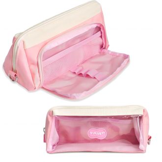   Penar YPLUS de mare capacitate pentru băieți și fete - Penar roz tip rucsac școlar, cadou de început de an școlar, 23x10,5x8 cm