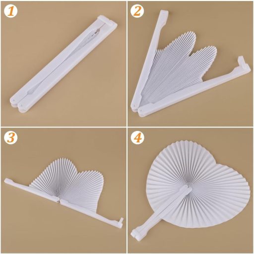 SXUUXB 100 db Esküvői Papír Legyező Fehér Kézilegyező Szív Alakú Összecsukható Legyező Esküvőre Ajándék Dekoráció Születésnap Parti