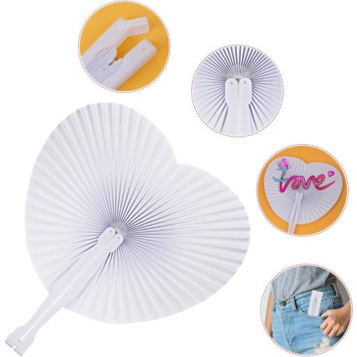 SXUUXB 100 db Esküvői Papír Legyező Fehér Kézilegyező Szív Alakú Összecsukható Legyező Esküvőre Ajándék Dekoráció Születésnap Parti