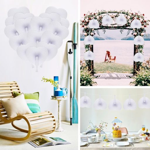 SXUUXB 100 db Esküvői Papír Legyező Fehér Kézilegyező Szív Alakú Összecsukható Legyező Esküvőre Ajándék Dekoráció Születésnap Parti