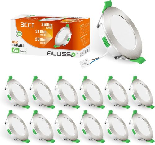 Set spoturi LED încastrate în tavan ALUSSO, 230V, Dimmabile, 68mm, 4W, IP44, 3 temperaturi de culoare, pentru baie, bucătărie, 12 buc.