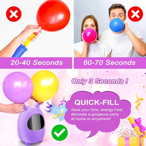 Pompă electrică de umflat baloane FITMITE cu duză dublă - Umflător portabil pentru decorațiuni de petrecere, putere 600W, mov