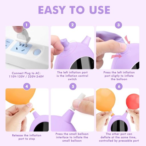 Pompă electrică de umflat baloane FITMITE cu duză dublă - Umflător portabil pentru decorațiuni de petrecere, putere 600W, mov
