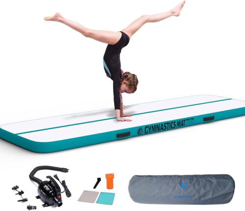HOEXISUP Saltea gonflabilă de gimnastică, 4 metri - Saltea de antrenament albastră din PVC pentru exerciții de fitness, antrenament acasă