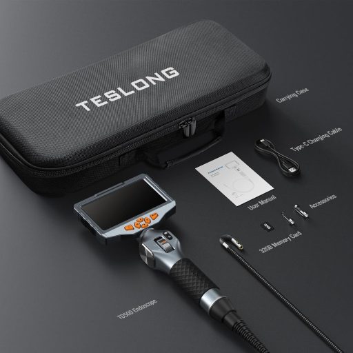 TESLONG Endoszkóp Kamera Dupla Lencse 6,5mm Forgó Fej 5 Colos LCD Kijelző LED Világítás 1,55m