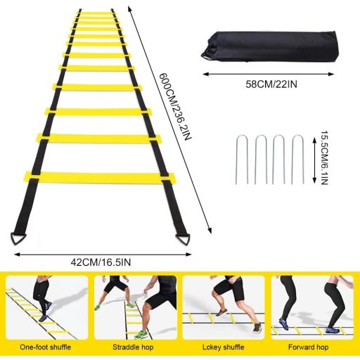 YGORTECH Scară de coordonare 6m pentru fotbal, set de antrenament cu 16 conuri