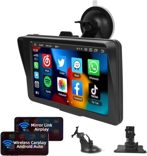 Podofo 7" Vezeték Nélküli Autórádió - Érintőképernyős, Bluetooth, Apple CarPlay, Android Auto, Airplay, FM Adó, Tükrözés Funkcióval