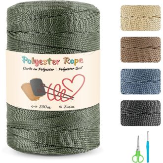   estcoo Makramé Polipropilén Kötél 2mm x 250m Olívazöld - Ollóval és Horgolótűvel