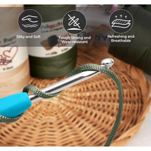 estcoo Makramé Polipropilén Kötél 2mm x 250m Olívazöld - Ollóval és Horgolótűvel