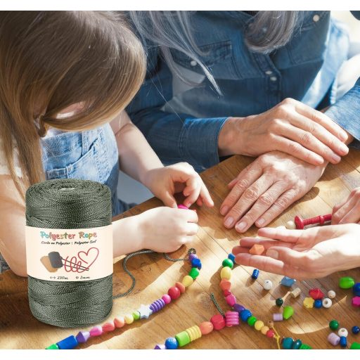 estcoo Makramé Polipropilén Kötél 2mm x 250m Olívazöld - Ollóval és Horgolótűvel