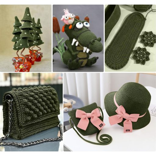 estcoo Makramé Polipropilén Kötél 2mm x 250m Olívazöld - Ollóval és Horgolótűvel