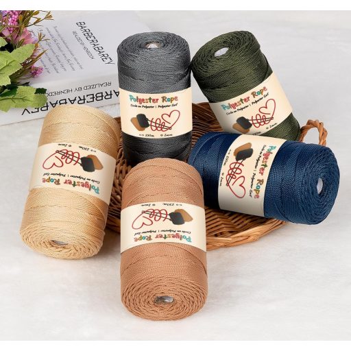 estcoo Makramé Polipropilén Kötél 2mm x 250m Olívazöld - Ollóval és Horgolótűvel