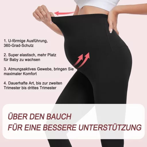 Pantaloni Leggings de Gravidă ACTINPUT - Negri, cu Talie Înaltă, Elastici - Opaci și Confortabili pentru Femei Însărcinate - Mărimea S