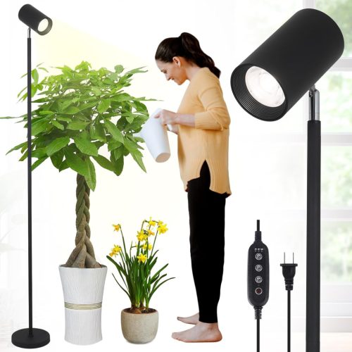 Rayofly 40W LED lampa s plným spektrom pre rastliny - Nastaviteľná výška, vnútorné osvetlenie rastlín s časovačom 4/8/12H, čierna lampa so statívom, veľká N