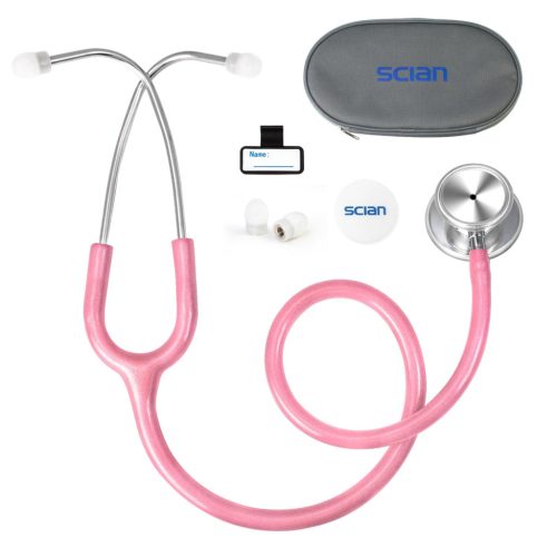 Stetoscop SCIAN cu cap dublu pentru medici și asistenți - Fonendoscop cardiologic din oțel inoxidabil cu tub roz sidefat, accesorii incluse