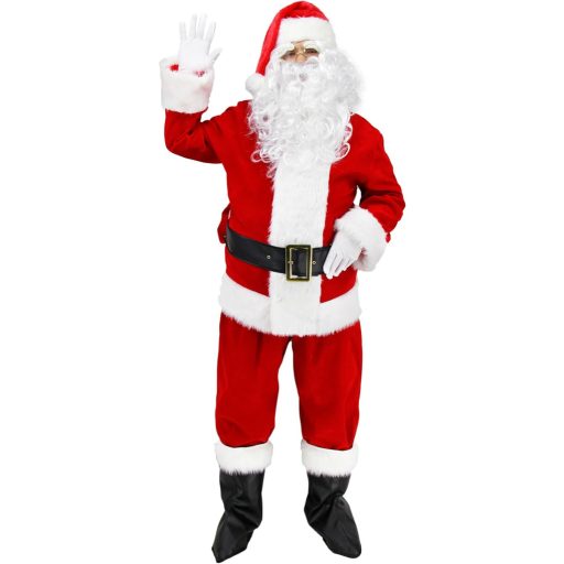 Costum de Moș Crăciun Geplaimir pentru Adulți, Set cu Haină de Catifea Roșie, Căciulă, Perucă și Barbă